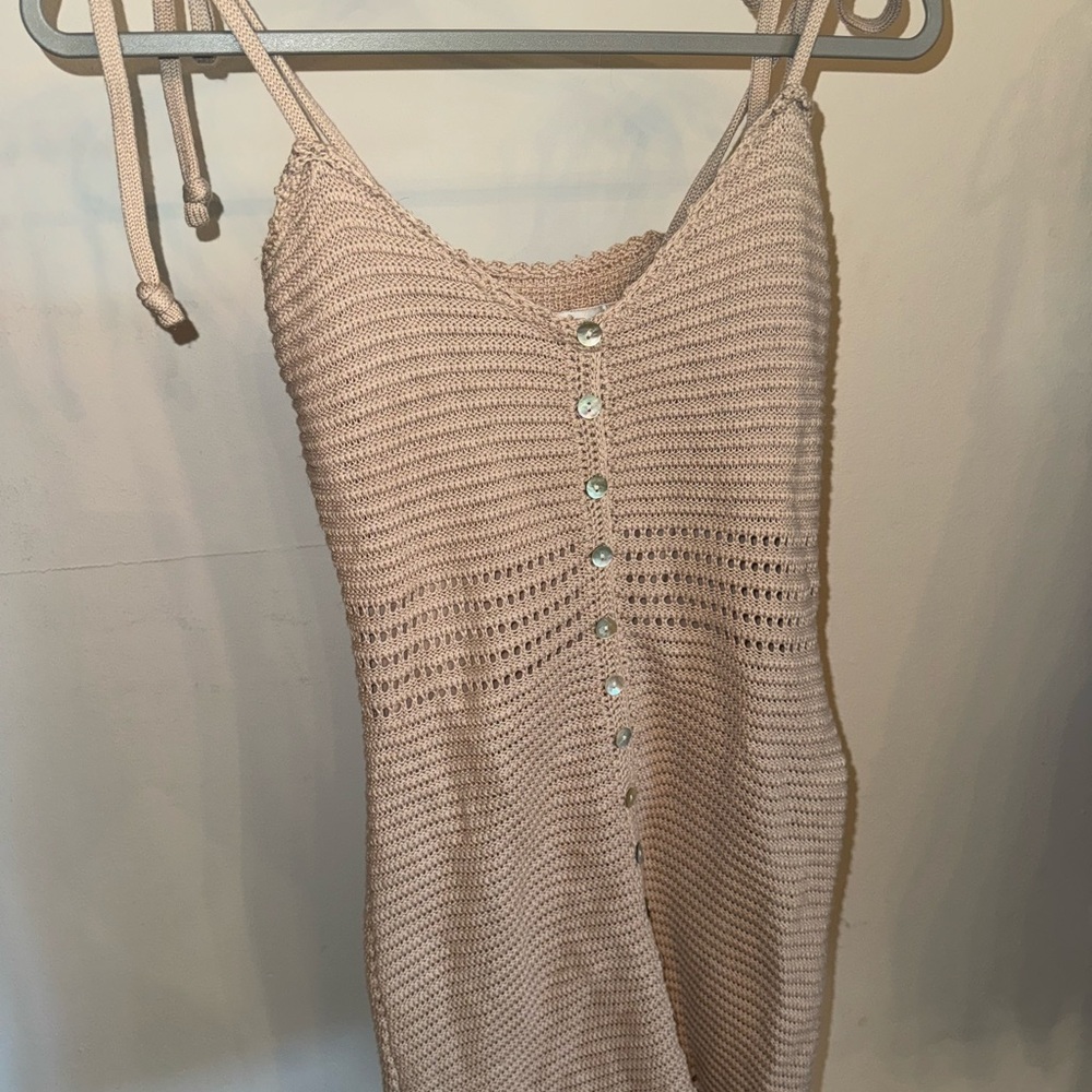 Beige Knit Button-Down Dress